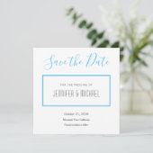 De professionele minimalistisch platte hemel blauw save the date (Staand voorkant)