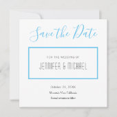 De professionele minimalistisch platte hemel blauw save the date (Voorkant)