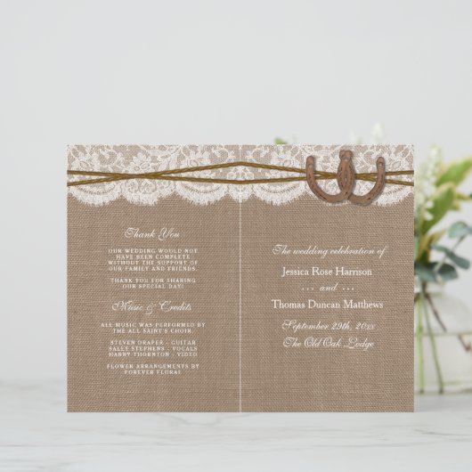 De programma's van het Rustic Hoefijzer Wedding Co (Staand voorkant)