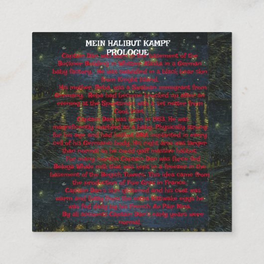 De proloog van kapitein Dan van de heilbot Kampf Informatiekaartje (Achterkant)