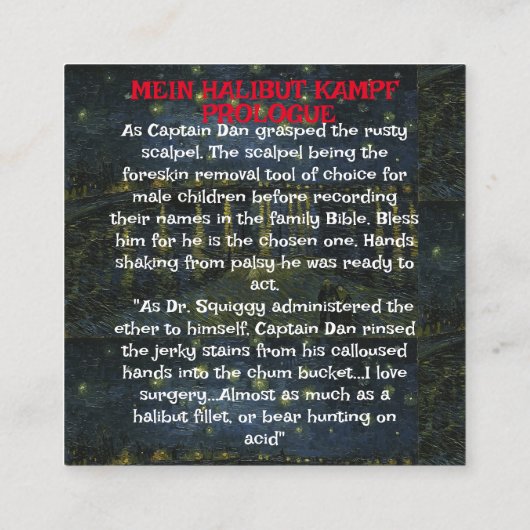 De proloog van kapitein Dan van de heilbot Kampf Informatiekaartje (Achterkant)