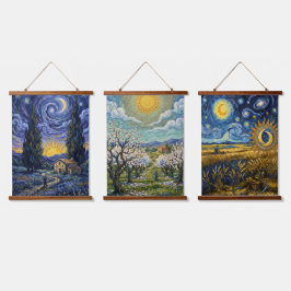De Provence Trilogie: 3-delige houten verticale ta Hangend Wandkleed
