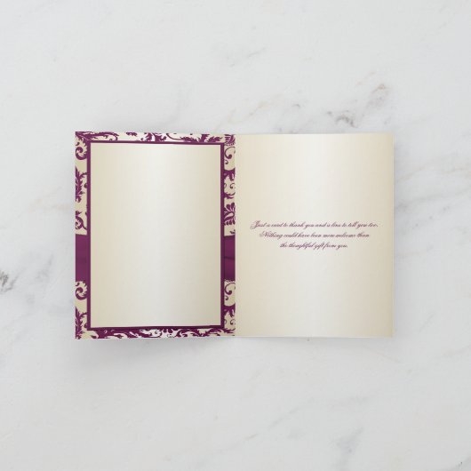 De pruim en het Damast van Champagne danken u Bedankkaart (Binnen)