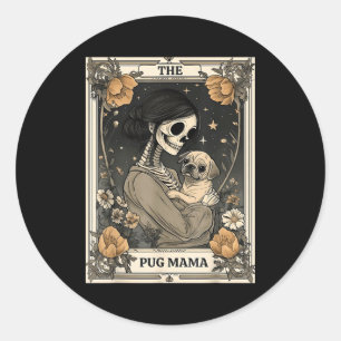 De Pug Mama Skelet Tarotkaart Vintage Puppie Hond Ronde Sticker