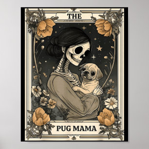 De Pug Mama Skelet Tarotkaart Vintage Puppy Hond Poster