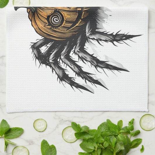 De Pumpkin Headed Crawler-witte achtergrond Theedoek (Gevouwen)