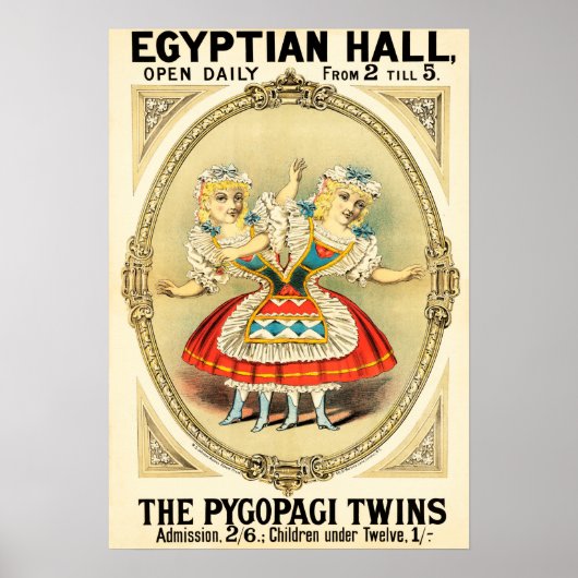 De Pygopagi Twins EGYPTIAN HALL Freak Show Circus Poster (Voorkant)