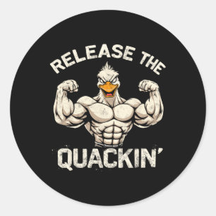 De Quackin' Muckle Duck Bodybuilder Joke Ronde Sticker