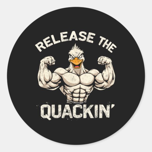 De Quackin' Muckle Duck Bodybuilder Joke Ronde Sticker (Voorkant)