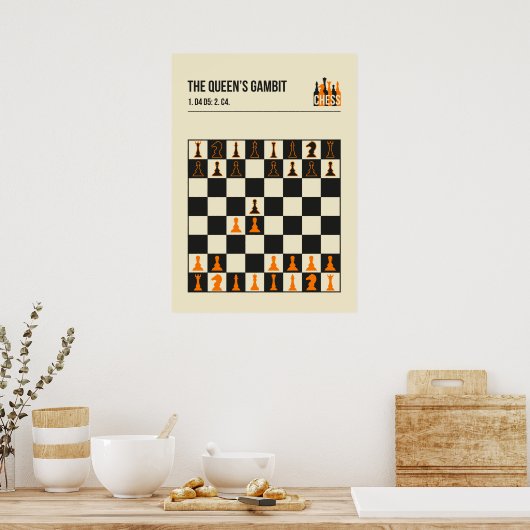 De Queens Gambit  Chess Illustratie Poster (Keuken)