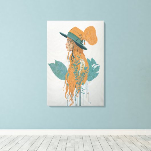 De raadselachtige dame in bloei canvas afdruk (Insitu (Houten vloer))