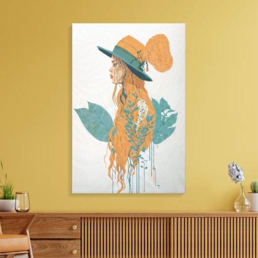 De raadselachtige dame in bloei canvas afdruk (Insitu (Woonkamer))