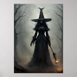 De raadselachtige heks in een donker, griezelig bo poster