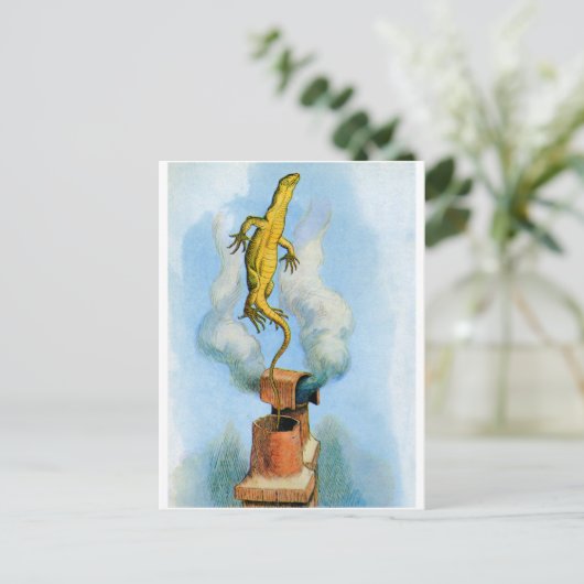 DE RABBIT ZENDT IN EEN BEETJE VAN DE LIZARD BRIEFKAART (Staand voorkant)