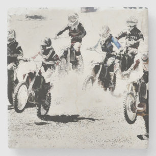 De race is aan - Motocross-racers Stenen Onderzetter