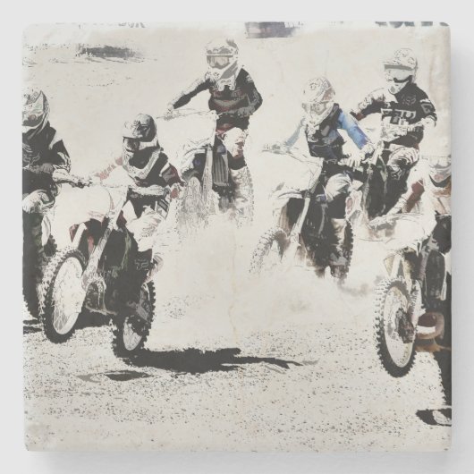 De race is aan - Motocross-racers Stenen Onderzetter (Voorkant)