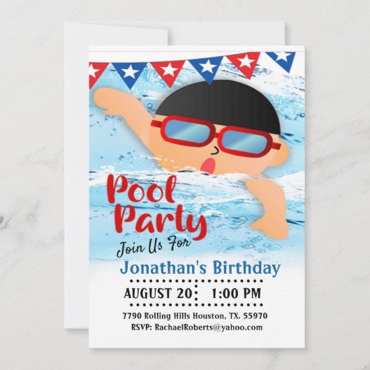 De race is op Boys Birthday Pool Party Kaart (Voorkant)