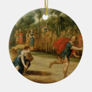 De Race van Atalanta en Hippomenes (olie op het pa Keramisch Ornament