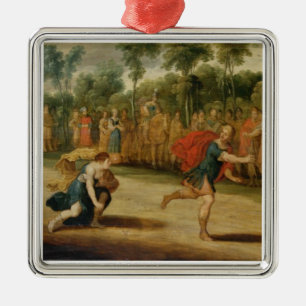 De Race van Atalanta en Hippomenes (olie op het pa Metalen Ornament