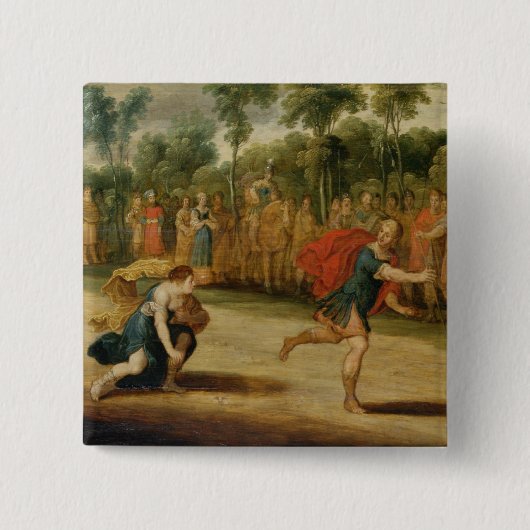 De Race van Atalanta en Hippomenes (olie op het pa Vierkante Button 5,1 Cm (Voorkant)