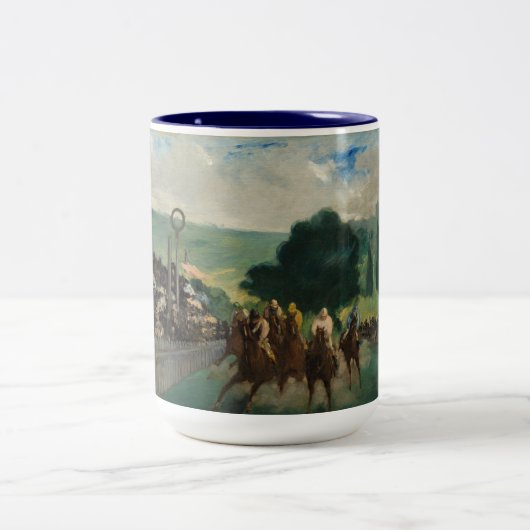 De races op Longchamp - Édouard Manet Tweekleurige Koffiemok (Center)