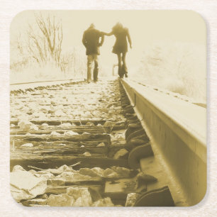 De rails met de hand in de hand lopen - Onderzette Kartonnen Onderzetters