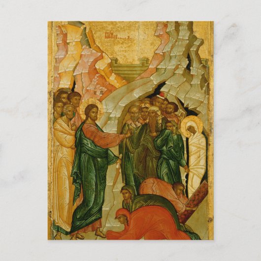 De Raising van Lazarus, Russisch icoon Briefkaart (Voorkant)