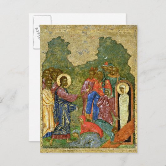 De Raising van Lazarus, Russisch icoon Briefkaart (Voorkant / Achterkant)