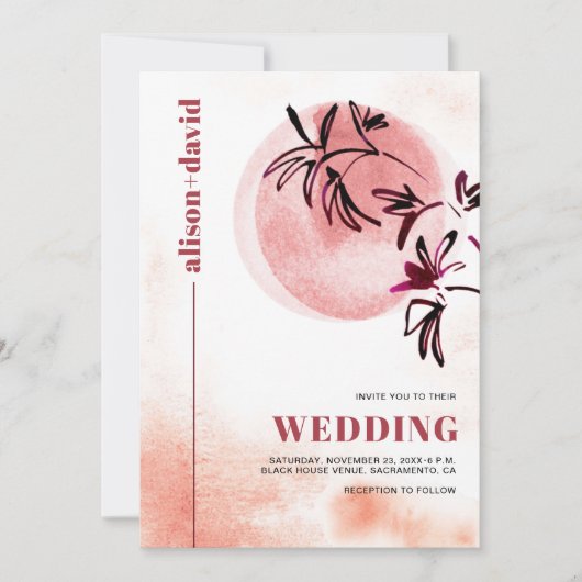 De ranch en de maan Qr code Japandi bruiloft Kaart (Voorkant)