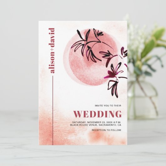 De ranch en de maan Qr code Japandi bruiloft Kaart (Staand voorkant)