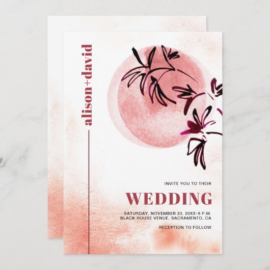 De ranch en de maan Qr code Japandi bruiloft Kaart (Voorkant / Achterkant)