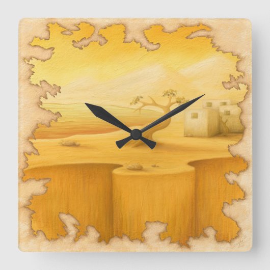 "De Rand van de Wereld" Avontuur Motief Schilderen Vierkante Klok (Voorkant)