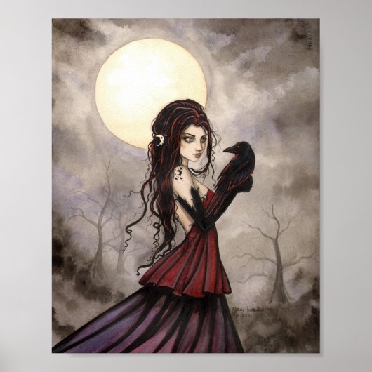 De Raven Gothic Fantasy Vrouw Wiccan Kunst Poster (Voorkant)