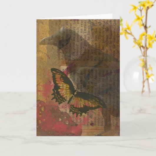 De Raven Grunge Collage Kaart (Gele Bloem)