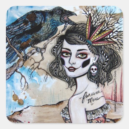 De Raven Vierkante Sticker (Voorkant)