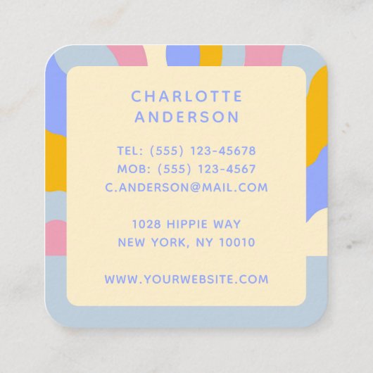 De Rays Abstracte Trendy naam van Retro Vierkante Visitekaartje (Achterkant)