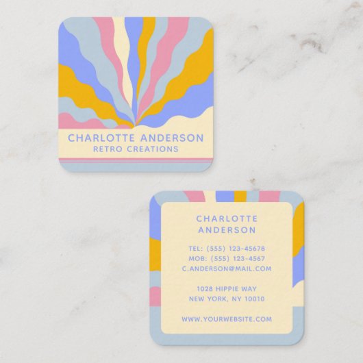 De Rays Abstracte Trendy naam van Retro Vierkante Visitekaartje (Voorkant / Achterkant)