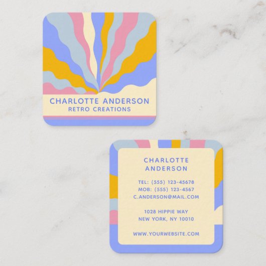 De  Rays Abstracte Trendy naam van Retro Vierkante Visitekaartje (Voorkant / Achterkant)