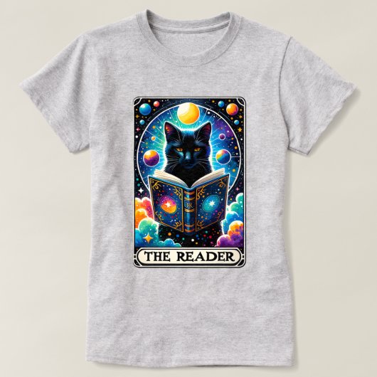 De Reader Black Cat Tarot Kaart T-shirt (Design voorkant)
