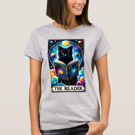 De Reader Black Cat Tarot Kaart T-shirt (Voorkant)
