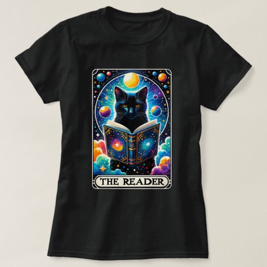 De Reader Black Cat Tarot Kaart T-shirt (Design voorkant)