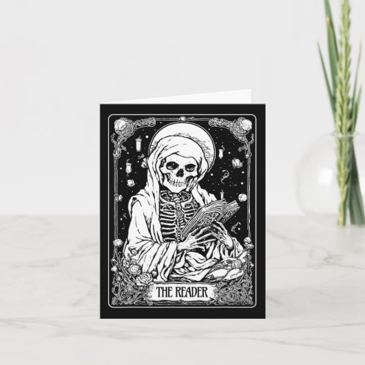 De Reader Tarot Kaart Skeleton Bookish Halloween S (Voorkant)