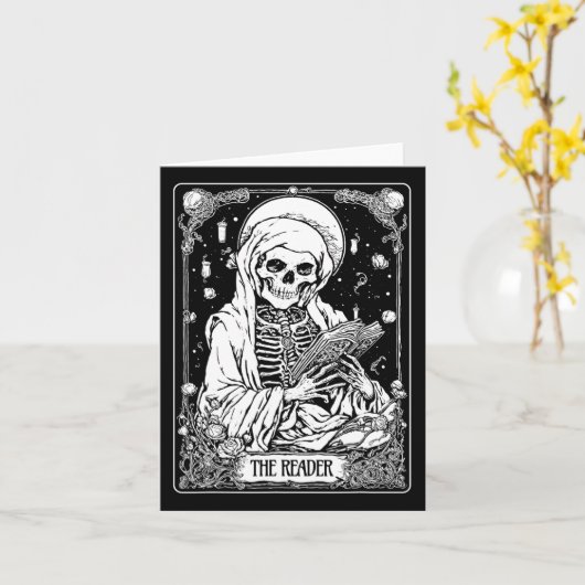 De Reader Tarot Kaart Skeleton Bookish Halloween S (Gele Bloem)