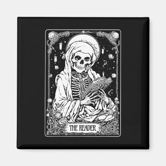 De Reader Tarot Kaart Skeleton Bookish Halloween S Magneet (Voorkant)