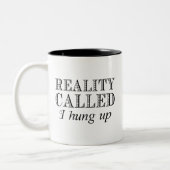 De realiteit belde ik hing op tweekleurige koffiemok (Links)