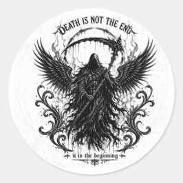 De Reaper Donkere Gotische Lettertypografie & Vleu Ronde Sticker