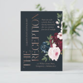 De receptie Bourgondië & Navy Waterverf Bloemen Informatiekaartje (Staand voorkant)