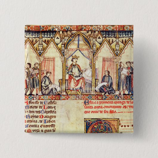 De rechtbank van Alfonso X "de Wise" Vierkante Button 5,1 Cm (Voorkant)