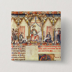 De rechtbank van Alfonso X "de Wise" Vierkante Button 5,1 Cm
