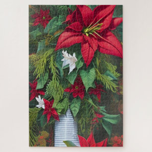 De Red Amaryllis en Poinsettia Bouquet Legpuzzel